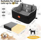 Dog Car Seat for Medium/Large Dogs, Memory Foam Pet Booster Seat for Under 55 lbs or 2 Small Dogs, Detachable Dog Car Bed for Backseat with 2 Safety Leashes and Pockets(Black/Grey, Large)