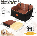 Dog Car Seat for Medium/Large Dogs, Memory Foam Pet Booster Seat for Under 55 lbs or 2 Small Dogs, Detachable Dog Car Bed for Backseat with 2 Safety Leashes and Pockets(Black/Brown, Large)