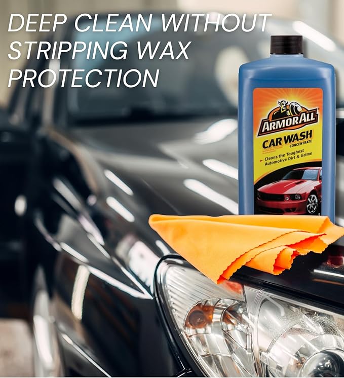 Concentrated Car Wash 24 oz Bundle with Microfiber Cloth - Powerful Car Wash Soap for Tough Dirt and Road Grime - Gentle on Wax Protection - Foaming Car Soap for a Spotless Shine - (2 Items)