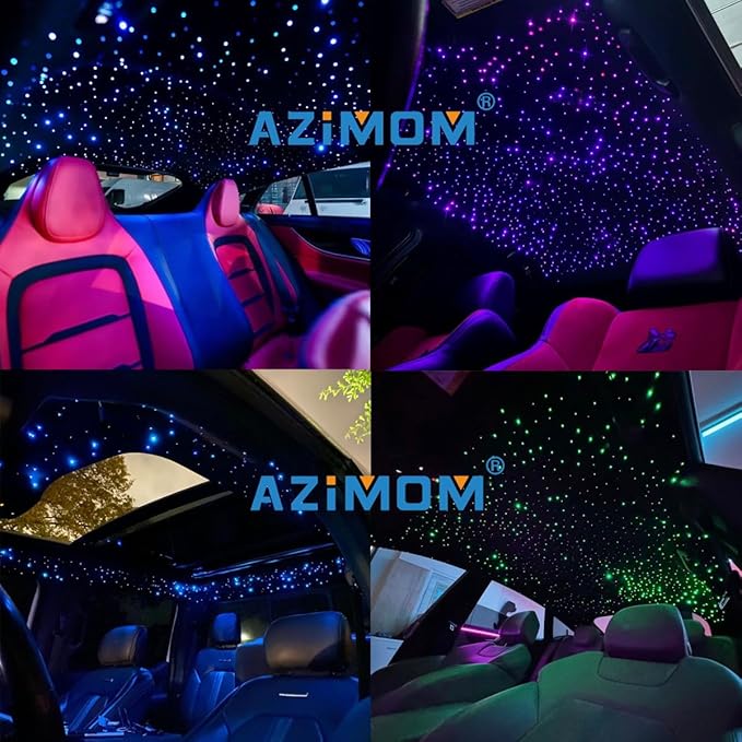 AZIMOM Dual Port 16W Twinkle Bluetooth Fiber Optic Lights Star Ceiling Light Kits 1100pcs*0.03in*13.1ft Fibers Strands Sound Activated RGBW APP/Remote for Car Home Starlight Headliner Décor