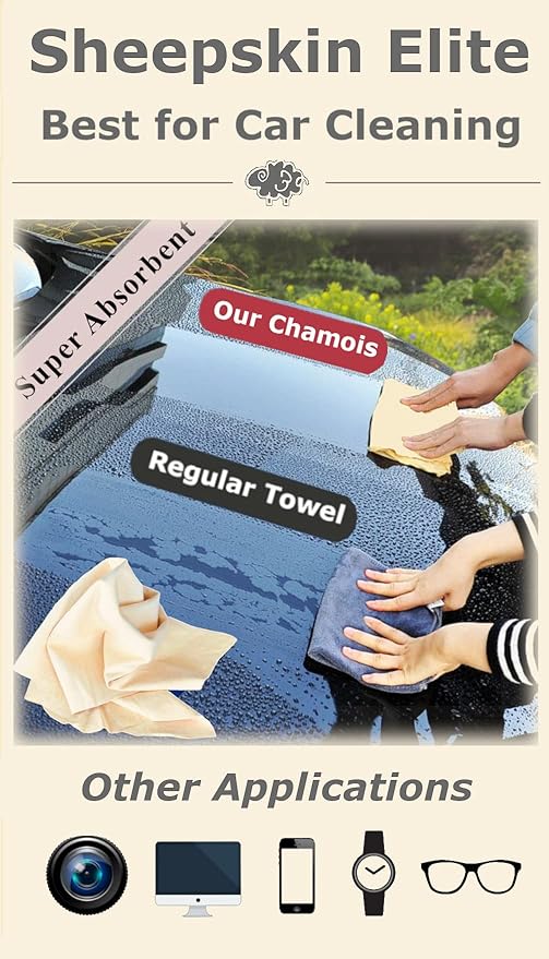 SHEEPSKIN ELITE Chamois Drying Cloth Car Drying Towel Real Leather Super Absorbent Fast Drying Natural Chamois Car Wash Cloth Accessory (2 SQ Each, 4 SQ FT in Total)