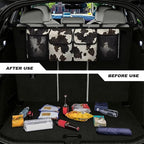 Black Cow Spots Backseat Trunk Organizer for Car Large Capacity Multipurpose Cargo Bag,Sturdy Space Saving Expert