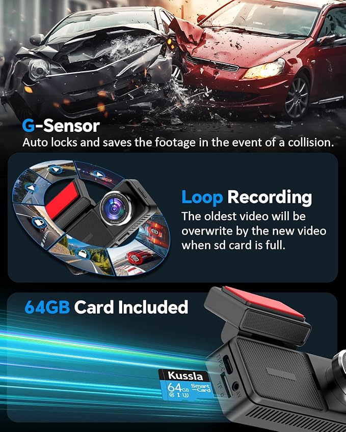 4K Dash Cam Front and Rear, 4K+2K Dash Camera for Cars with 5GHz WiFi & APP Control 64GB Included, 3.2" IPS Screen Dual Dashcam 24H Parking Monitor G-Sensor Night Vision Loop Recording