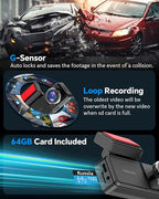 4K Dash Cam Front and Rear, 4K+2K Dash Camera for Cars with 5GHz WiFi & APP Control 64GB Included, 3.2" IPS Screen Dual Dashcam 24H Parking Monitor G-Sensor Night Vision Loop Recording