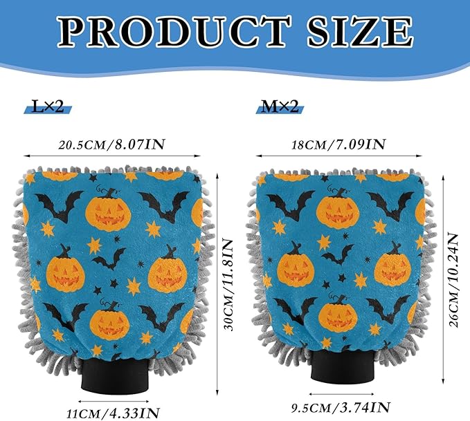 Qilmy Orange Pumpkins Microfiber Chenille Car Wash Sponge Scratch Free Car Wash Mitt Absorbent Mitt Sponge for Trucks SUVs Car Washing Home Cleaning, Large