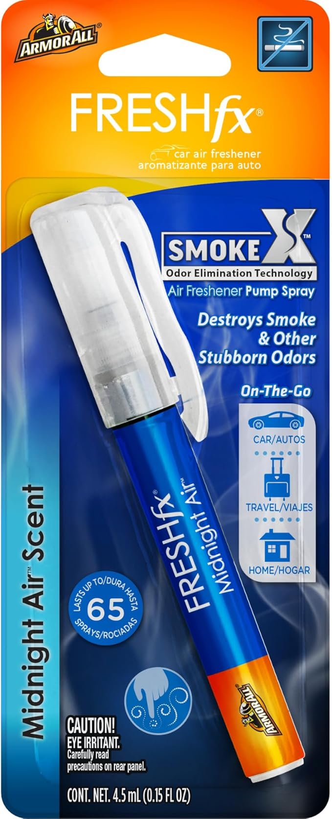 Armor All Fresh FX Smoke X Car Odor Eliminator Spray Pump, On-The-Go Car Air Freshener Spray, Midnight Air Scent, 0.15 Oz