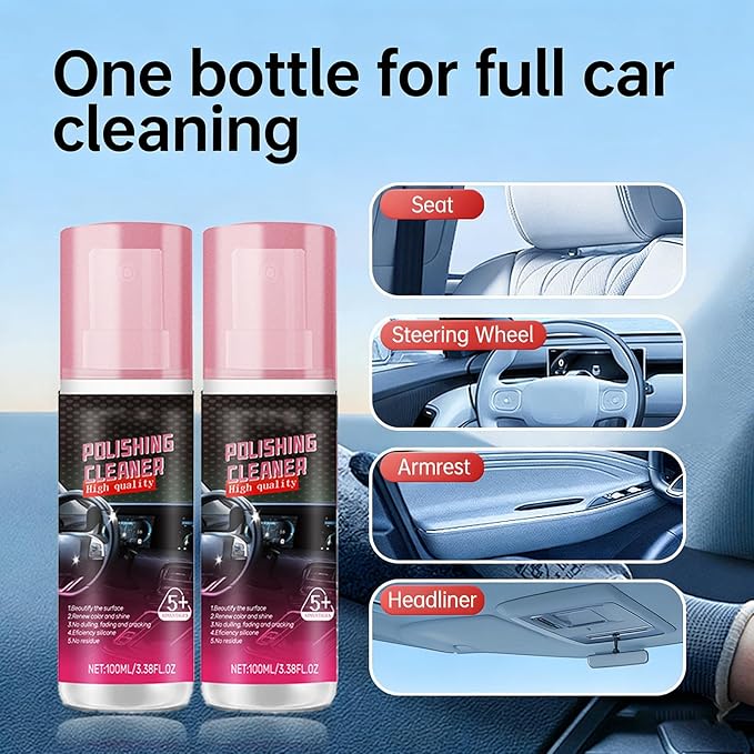 Car Interior Detailer Spray, Polishing Cleaner and Protectant – 2026 New Formula for Dashboard, Seats, Leather & Plastic, No Residue, Unscented, 100ml (3.38 fl oz)