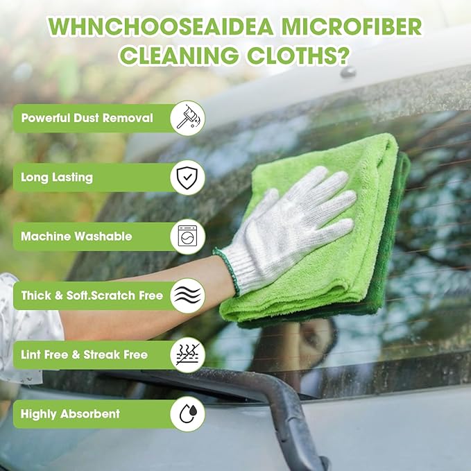 Shimeyao 30 Pcs Edgeless Microfiber Plush Towels for Cars Detailing Drying Wash Polishing Absorbent Cleaning Cloths, 500 GSM (16 x 16 Inch,Green)