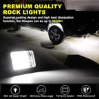 Nicoko 4Pods Pure White 72 LEDs SMD Chips 72w High Power Rock Lights Super Bright White Offroad Car Boat Underglow Lights IP68 Waterproof for Truck SUV UTV ATV RZR