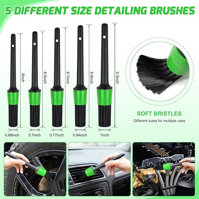 Nilight 27PCS Car Detailing Kit Auto Cleaning Tools Wash Set with Storage Carry Bag Home Use for Interior Exterior Deep Clean Polish Car Care Windshield Dashboard Seat Air Vents Wheels Tires, Green