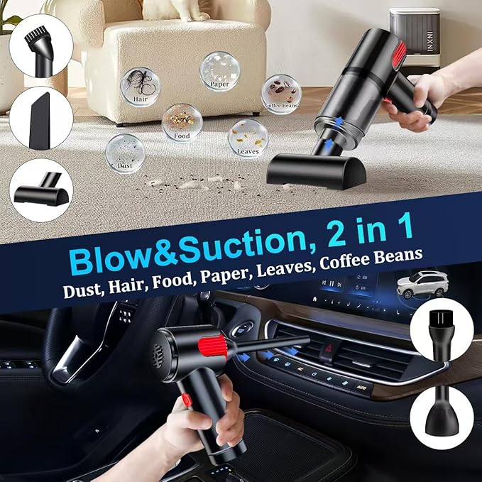 Car Vacuum Portable Cordless 4000PA High Power Mini Vacuum Cleaner 4-in-1 Compressed Air Duster & Air Blower & Pump Hand Held Vacuum with Brushless Motor for Car, Home, Office, Pet
