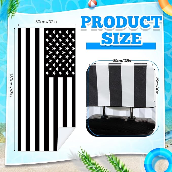 Hahafelt 2 Pack Car Seat Towel Covers with Storage Bag, 63 x 32 Inch Universal Non Slip Waterproof Sweat Protector for Car Truck, Gym Swimming Running, Machine Washable (Black White American Flag)