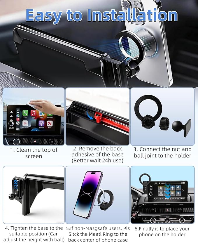 PZK Car Phone Mount for Toyota C-HR CHR 2019 2020 2021 2022 LE/XLE/Limited/Nightshade Accessories 8-inch Screen Compatible with Magsafe Cell Phone Holder 360° Rotation Phone Cradles Not Affect Vent