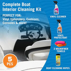 Boat Interior Cleaning Kit, Marine Vinyl Protectant and Cleaner, Wipes, Microfiber Cloths, for Boat Seats, Pontoon Accessories, Jet Ski, Car, and RV Care Supplies