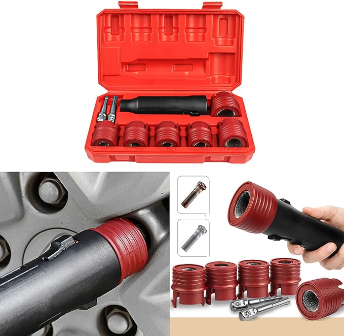 9pcs Automotive Wheel Studs Cleaner Brush Set Car Wheel Hubs Studs Tool Simple to Use for rusts & Debris Removal Car Wheel hub Screw Bolt Rust Removal Brush
