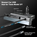 65W USB Hub for Tesla Model 3 (New Model Y Juniper 2024 2025 2026 -Fast Charger Tesla Accessories for Model 3 Highland(New Model Y Juniper) USB Charger Hub 4-Ports Retractable Phone Charger USB Hub -S