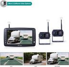Wireless Backup Camera System with 7 inch Splitscreen, Waterproof Wireless Rear View Camera with Night Vision, Support add 2nd Wireless Reversing Camera for Trailer, RV, Trucks, Horse-Trailer, etc