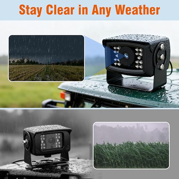 FEISIKE 1080P Wired Backup Camera System for Tractors and Farm Trucks – 7" HD Monitor with Waterproof Rear View Camera, IR Night Vision, Vibration-Proof 10G for Agricultural & Heavy Equipment