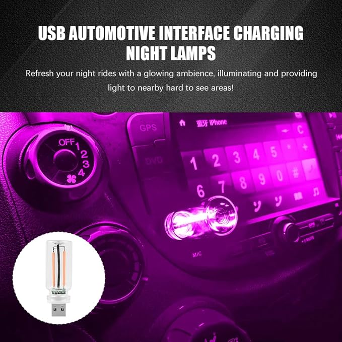 USB LED Car Interior Atmosphere Light, Auto Interior Lights, Plug-in USB Automotive Light, Universal Portable Auto Ambient Lighting Kit Car Accessories for Cars, Bedroom, Hallway (Purple)