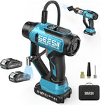 SEESII 2-IN-1 Tire Inflator & Car Vacuum with 2×2000mAh Batteries, 150PSI Rapid Portable Air Compressor, 20000Pa Suction, 21V Cordless Air Pump, Digital Gauge, LED Light for Car, Ball, Bike, Home