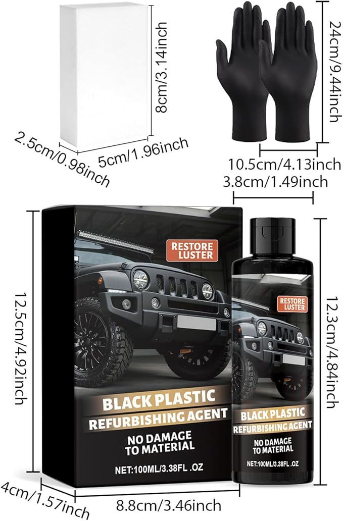 Car Black Trim Restorer, Sturdy Protective Formula, 100ml, Interior Trim Polish, Dashboard Shine Restorer, Long-Lasting Shine With Gloves And Sponge, For Dashboards, Panels, Bumpers, Or Other Interior