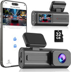 Dash Cam Front 4K, Front Dash Camera for Car with Free 32GB SD Card WiFi Mini Dashcam with APP Control, GPS, Night Vision, Parking Monitoring, G-Sensor, Loop Recording