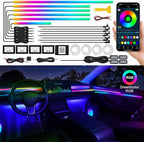 Dreamcolor Acrylic Interior Car LED Strip Light with Wireless APP, RGB 22 in 1 with 175 inches 593 LEDs Fiber Optic Ambient Lighting Kits, 16 Million Colors Sound Active Function Car Neon Lights