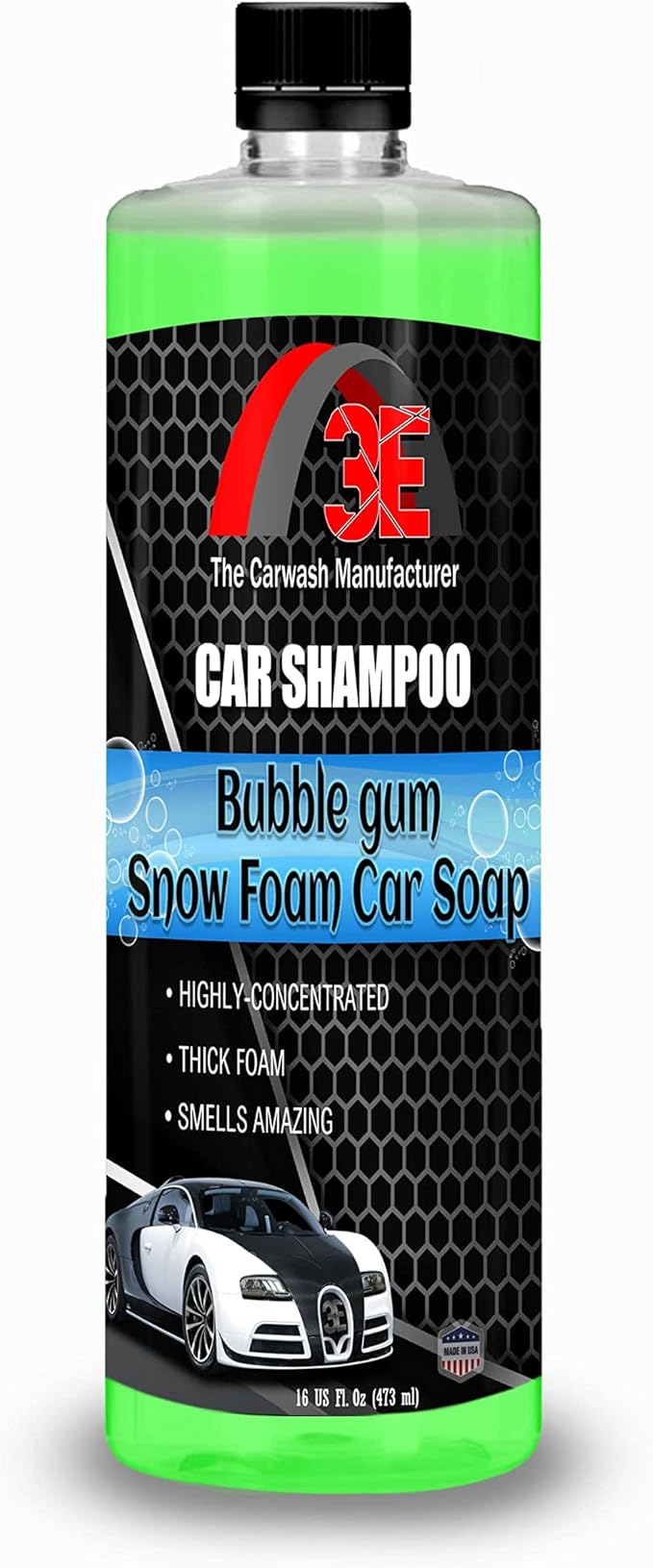 3E Bubble Gum Car Wash Snow Foam Shampoo Pressure Washer Jet Gun Cleanser Cannon, pH Balanced, Easy Rinse, Scratch Free Car Soap (160z)