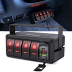 Nilight 4 Gang Rocker Switch Box 12V SPST ON Off Toggle Switches PD Type C and QC 3.0 USB Charger Voltmeter LED Light Waterproof Aluminum Mount Bracket Panel DIY Stickers for Boat Car RV Truck