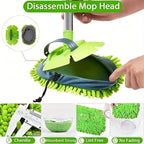 WillingHeart 63" Car Wash Mop Brush Tool Mitt with Long Handle Length More Suitable for Washing Cars Truck, SUV, RV, Trailer, 2 in 1 Chenille Microfiber Duster Not Hurt Paint Scratch Free, Green