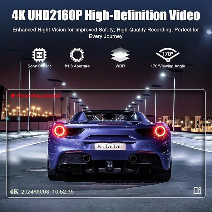 4K Dash Cam fit for Audi 2019 2020 2021 2022 2023 2024 A4 A6 Allroad A3 A5 Q5 S4 S6 Q7 A8 S8 TT A7 S5 Q3 S3 S7 RS3 RS5 RS6 e-tron (Model A), OEM Look, UHD 2160P Video, WiFi & APP, 128GB Card