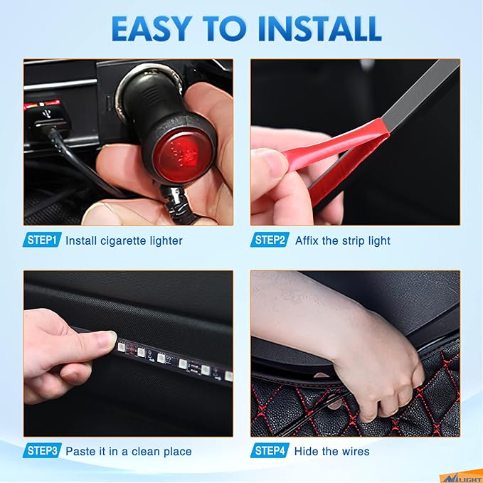 Nilight RGB LED Car Interior Stripe Light with APP Control Multicolor Music Sync Mode Waterproof Car Under-Glow Lighting Lamp Kits Universal Cars Truck ATV UTV