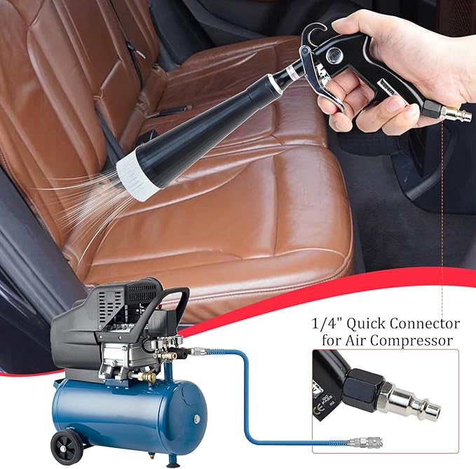Car Cleaning Gun, Interior Detailing Dryer Air Blow Gun with 2 Nozzles, High Pressure Blower for Fast Dirt & Dust Removal, Works with Air Compressor