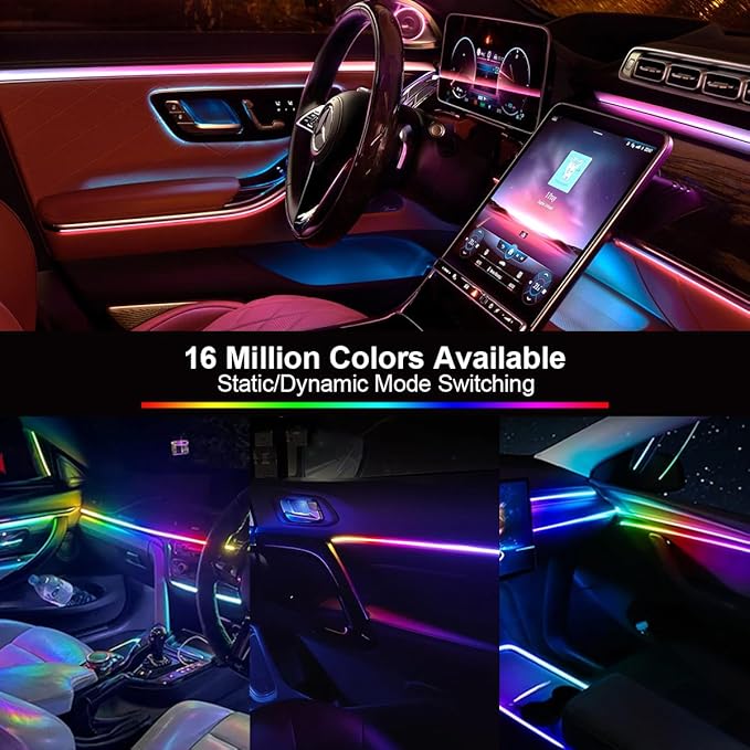 Dreamcolor Acrylic Interior Car Light with Wireless APP, RGB 10 in 1 Car Ambient Lighting Kits with 175 inches 600 LEDs, 16 Million Colors Sound Activated Car Neon Lights