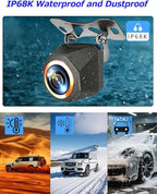 1080P Backup Camera for Car, 3MP 170° AHD CVBS Universal Rear View Camera with Night Vision & 4 Modes,12-24V, IP68K, Guide Line, Mirror/Normal Switch,Rear/Front/Side cam for car,SUV,truck, large truck