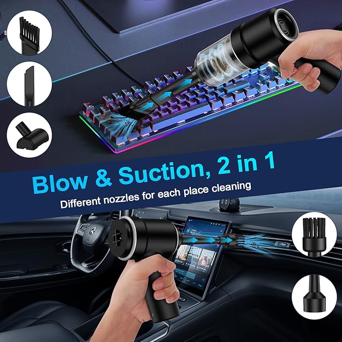 Handheld Cordless Car Vacuum, 3 in 1 Cleaner & Air Duster Blower & Hand Pump, 9000Pa High Power Mini Portable Dry Vacuum With LED Light for Car, Home, Pet
