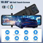 10.88 Inch Mirror Dash Cam,4K Touchscreen Rear View Mirror Front and Rear View Dual Cameras,Night Vision,G-Sensor,APP Control,Motion Detection,Loop Recording,Parking Assistance,Parking Monitor