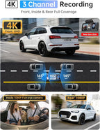 Dash Cam Front and Rear Inside - 3 Channel Dash Cam (4K+1080P+1080P) Built-in 5GHz WiFi APP & 64GB Card - Dashcam with IR Night Vision - Dash Camera for Cars Parking Mode G-Sensor Loop Recording(X7)