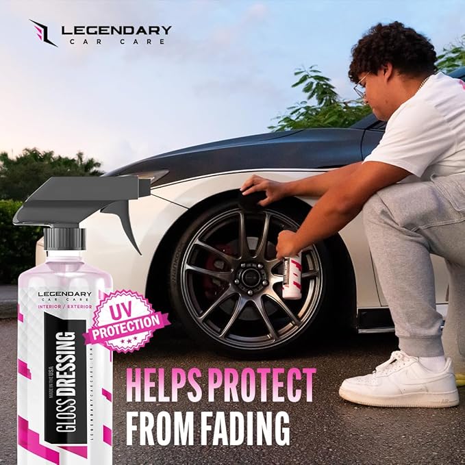 Legendary Gloss Dressing 16oz - Tire Shine Spray & Plastic Restorer – Water Based Tire Shine & Non-Greasy Interior/Exterior Detailing Spray - Trim, Rubber, Vinyl & Plastic Restorer for Cars