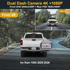 Fitcamx Front 4K+Rear 1080P Dash Cam Adapts for RAM 1500 2025-2026 RHO (HD2-D4120), OEM Factory Look, Dual HD Video, Built-in WiFi & APP, Loop Recording, Gravity Sensor, Easy to Use, 128GB Card