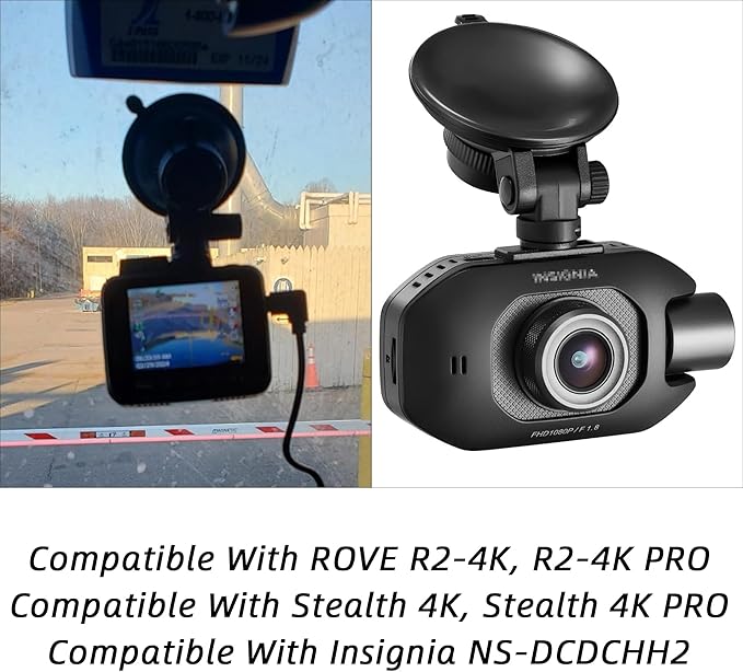 Windshield Suction Cup Mount Holder & Dashboard Adhesive Sticky Mounting Bracket Compatible with Rove R2-4K, R2-4K PRO, Stealth 4K, Stealth 4K PRO, Insignia NS-DCDCHH2 Dash Cam Series