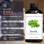 Brooklyn Botany Basil Essential Oil - Huge 4 Fl Oz - 100% Pure and Natural - Premium Grade with Dropper - for Aromatherapy and Diffuser
