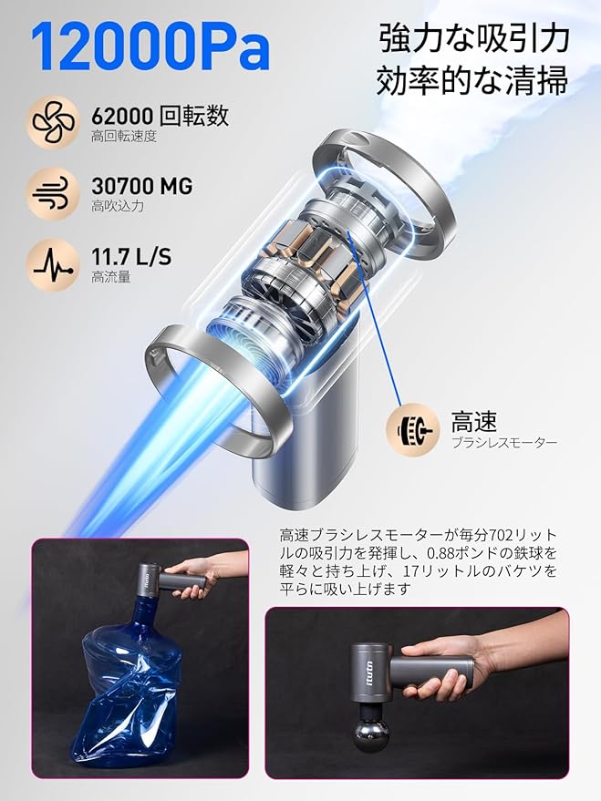 Mini Car Vacuum Portable Cordless with LED Light, 12000PA Powerful Suction, 80W High Power, One-Click Empty, Dual Hepa Filter, Car Vacuum Cleaner & Air Duster for Home, Desk, PC, Keyboard