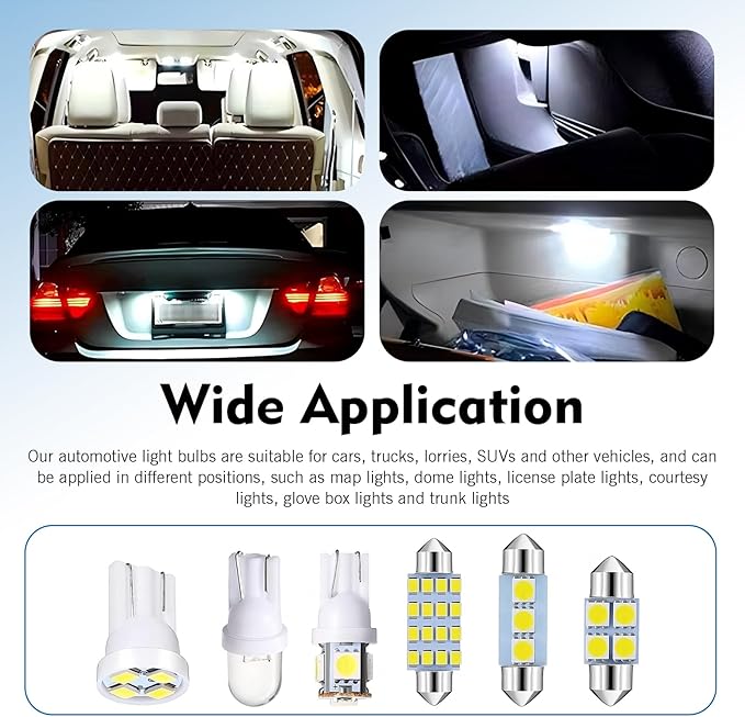 42PCS Interior Car Lights, LED Car Interior Bulb Kit Set, 194 DE3175 T10 31mm 41mm Bulbs, Replacement Lights for Dome, Map, License Plate, Door, Side Marker, Trunk Light