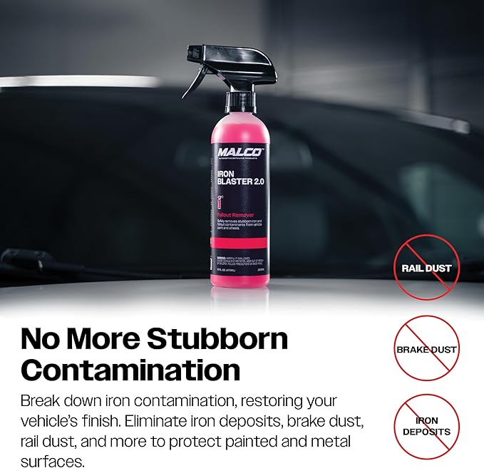 Malco Iron Blaster Fallout Remover - Dissolves Contaminants from Vehicles Such as Rail Dust, Industrial Fallout and Iron Deposits/Restores Paint to a Bright Finish / 16 Oz. (263016)
