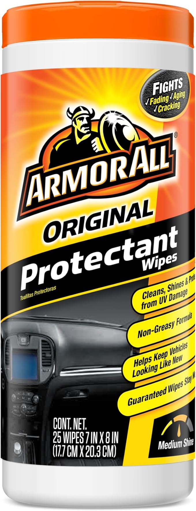 Armor All Original Protectant Wipes , Disposable Car Cleaning Wipes Renews and Revitalizes Automotive Interiors, 25 count