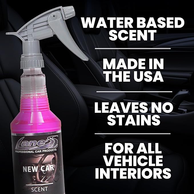 LANE’S Premium Car Air Freshener "New Car" - 32oz Water-Based, Long-Lasting Auto Scent Spray - Food, Pet, Odor Smell Deodorizer for Cars, Trucks, SUVs' Interior Leather, Carpet, Upholstery