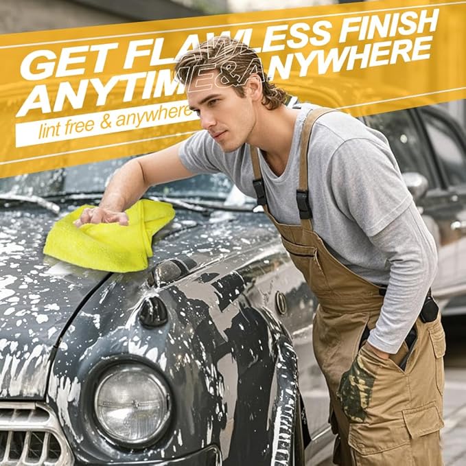 Car Wash Drying Towels, 450gsm Ultra-Thick Absorbent Lint-Free Extra Soft Microfiber Rags for Car Detailing, Interior & Exterior Cleaning Cloths, 16in x 16in - Microfiber, Yellow, 6 Packs