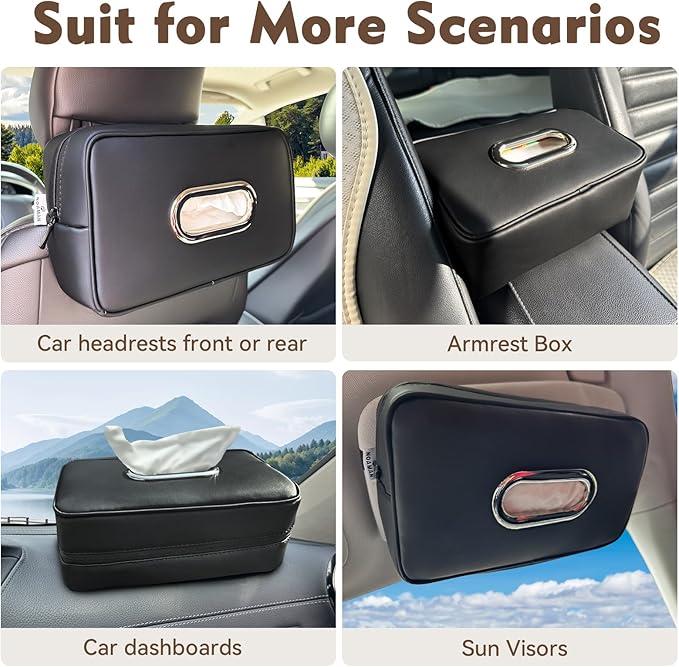 Noaman Upgraded 2 Pakc Large Car Tissue Holder PU Leather Tissues Box Cover Backseat Rectangular Napkin Holder for Car Fits for 120 Standard Kleenex Tissues Box for Car Organization Accessories Black
