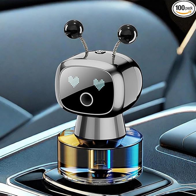 Robot Intelligent Aromatherapy Machine, Smart Cute Robot Car Air Freshener - Fine Spray/Fillable/Four-Gear Adjustment/Vibration Sensing/On-Off/Large Capacity Long-Lasting Fragrance/Gray-V2(Osmanthus)